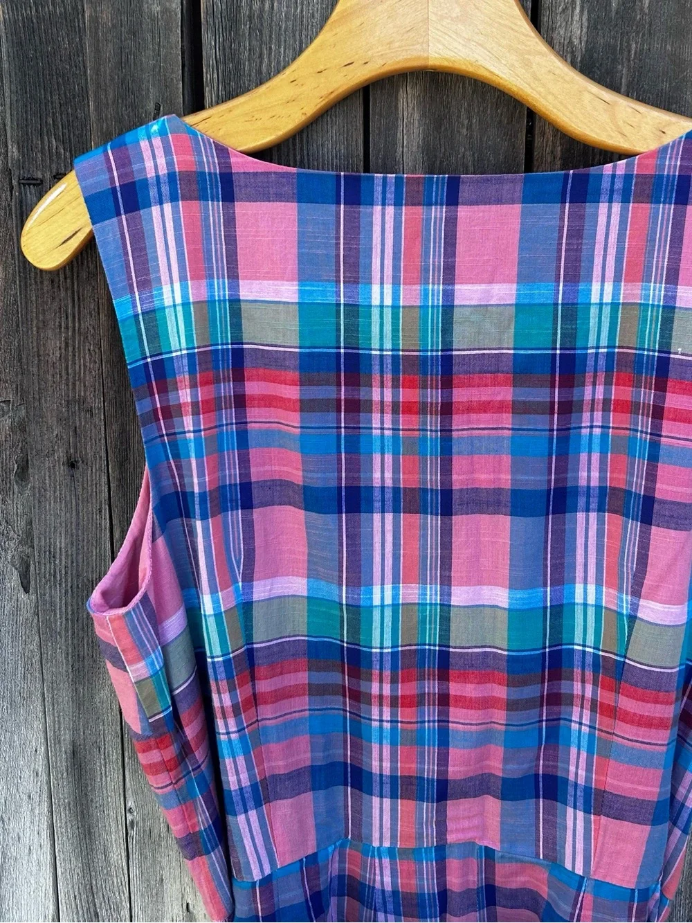 Talbots Madras Plaid Button Front Shirtdress Belted Cotton Pink Blue 12 - Picture 12 of 16
